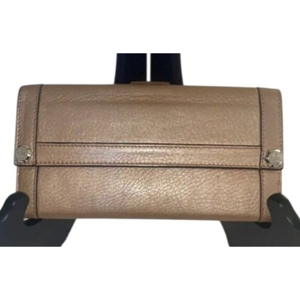 Gucci Vintage Gold Metallic Italian Leather Continental Bifold Flap Long Wallet - Picture 1 of 14
